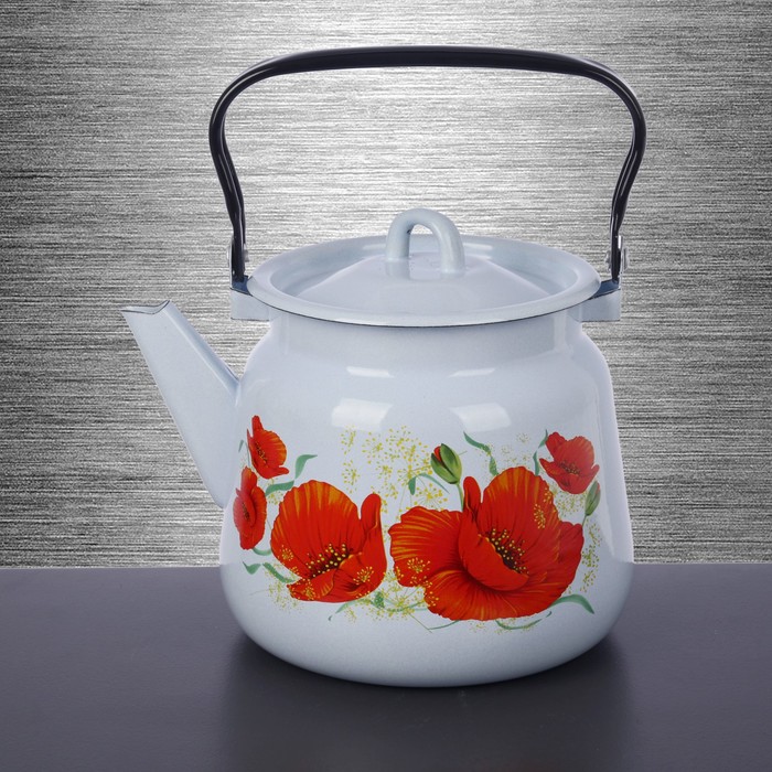 Чайник сферический 3,5 л, цвет серо-голубой, с петлёй