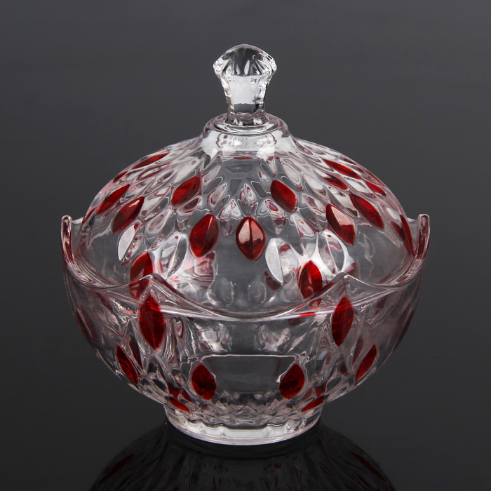 Конфетница 700 мл "Адель", с крышкой, цвет красный