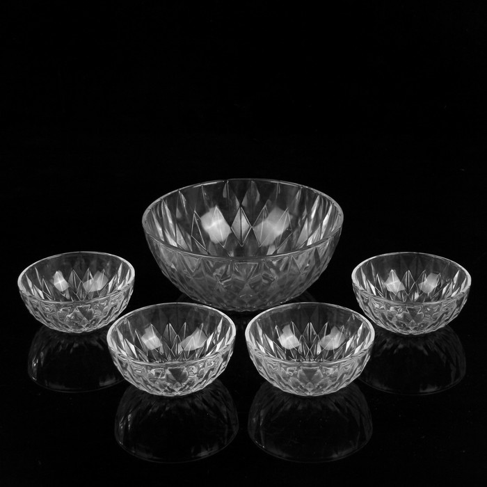 Набор салатников "Сияние", 5 шт: 1 большой 1,6 л, 20,5х9,5 см, 4 малых 350 мл, 12,5х7,5 см