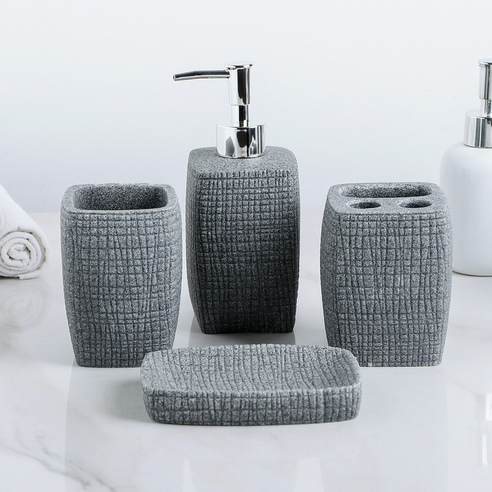 Набор для ванной, 4 предмета: мыльница, дозатор для мыла, 2 стакана