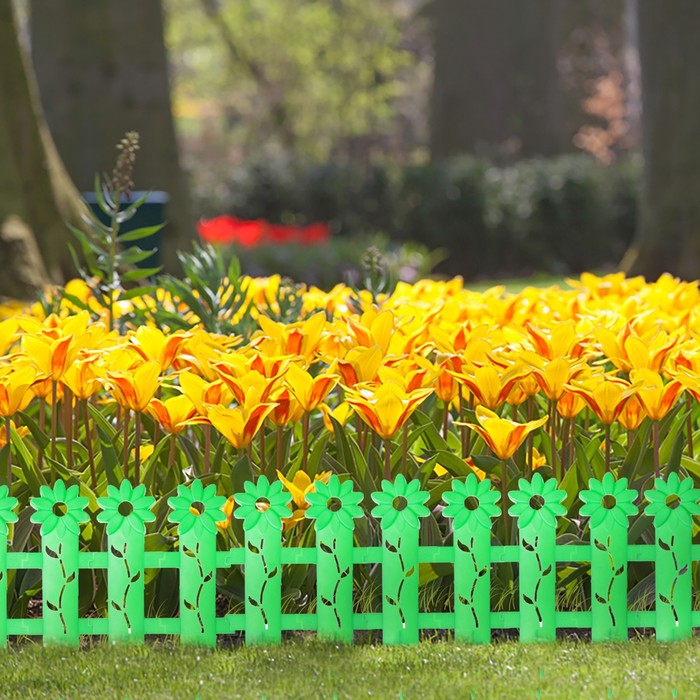 Ограждение декоративное, 41 х 130 см, 5 секций, зелёное, «Ромашка»