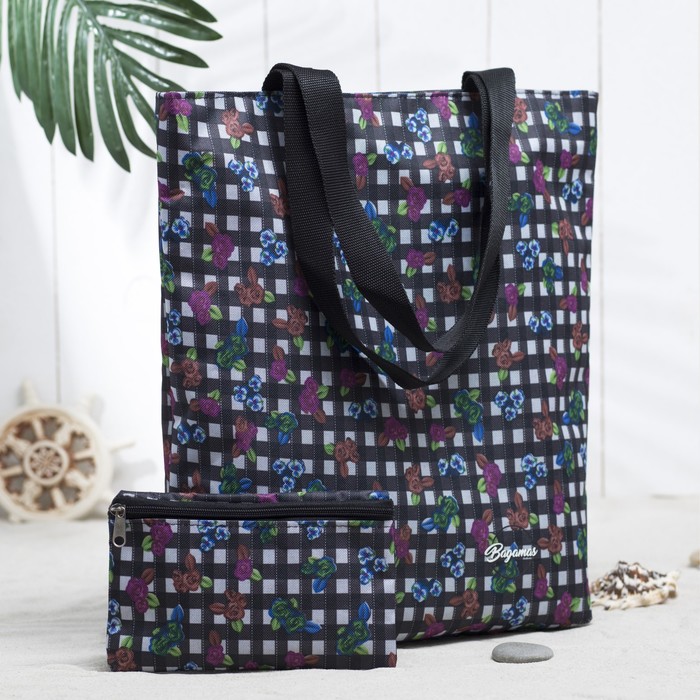 Сумка молодёжная на молнии Bagamas, с косметичкой, 1 отдел, цвет чёрный/белый