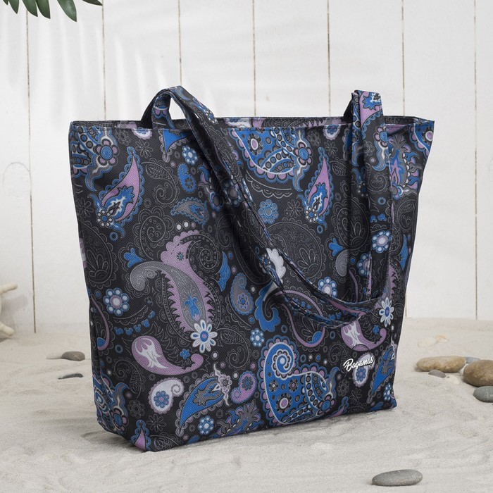 Сумка летняя Bagamas на молнии, 1 отдел, цвет чёрный/сиреневый