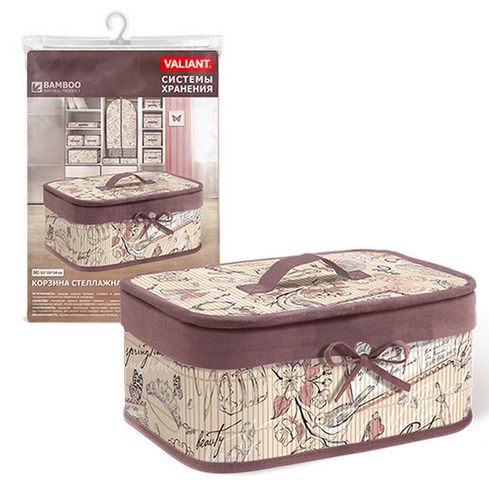 Корзина стеллажная с крышкой, складная 32 х 23 х 14 см ROMANTIC бамбук