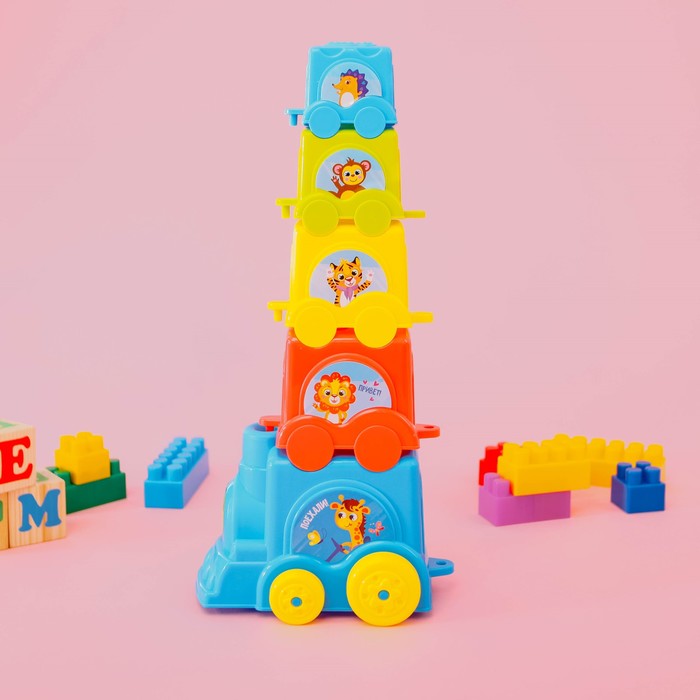 Пирамидка-паровозик «Зоопарк», 5 предметов, МИКС