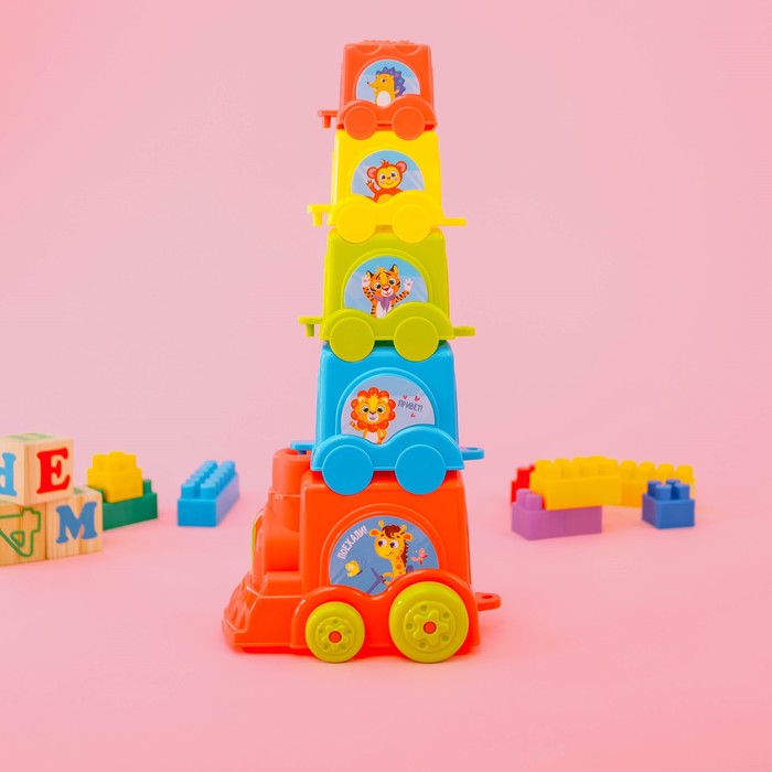 Пирамидка-паровозик «Зоопарк», 5 предметов, МИКС