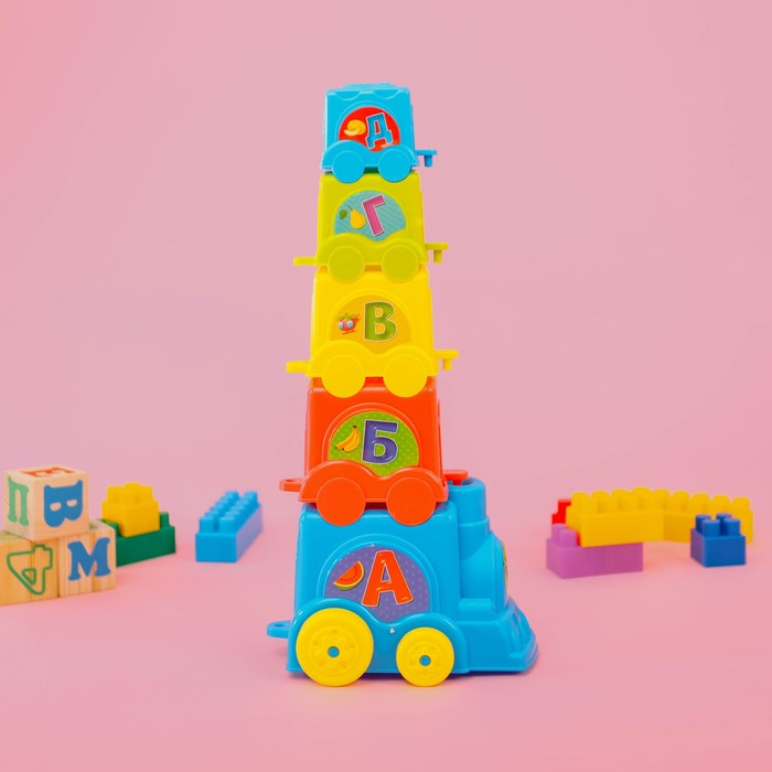 Пирамидка-паровозик «Буквы», 5 предметов, МИКС