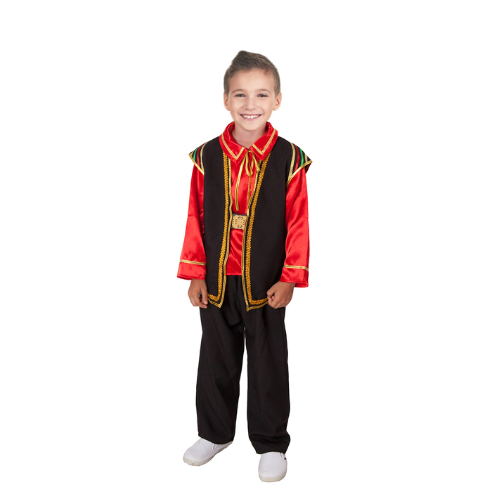 Костюм башкирский для мальчика, рубашка, брюки, жилет, ремень р.110 см