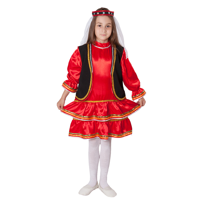 Костюм башкирский для девочки, платье, жилет, головной убор, рост 110 см