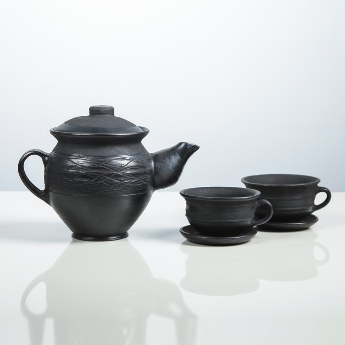Чайный набор "Чёрная керамика", чайник 0,5 л, 2 чайные чашки