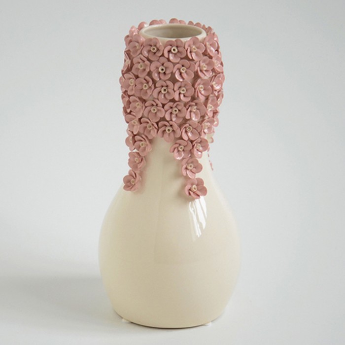 Ваза "Пена" 26 см белая с розово-белой лепкой