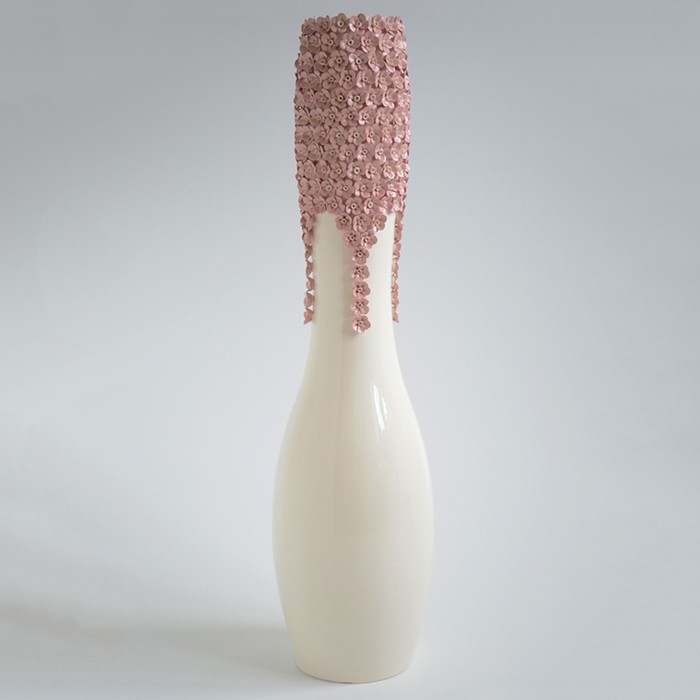 Ваза "Пена" 75 см белая с розово-белой лепкой