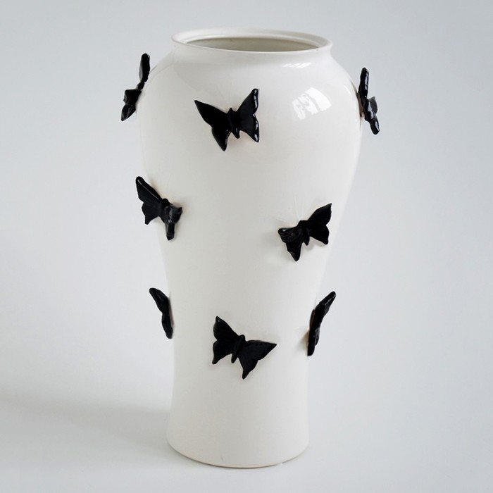 Ваза "Бабочки" 38 см белая с черным