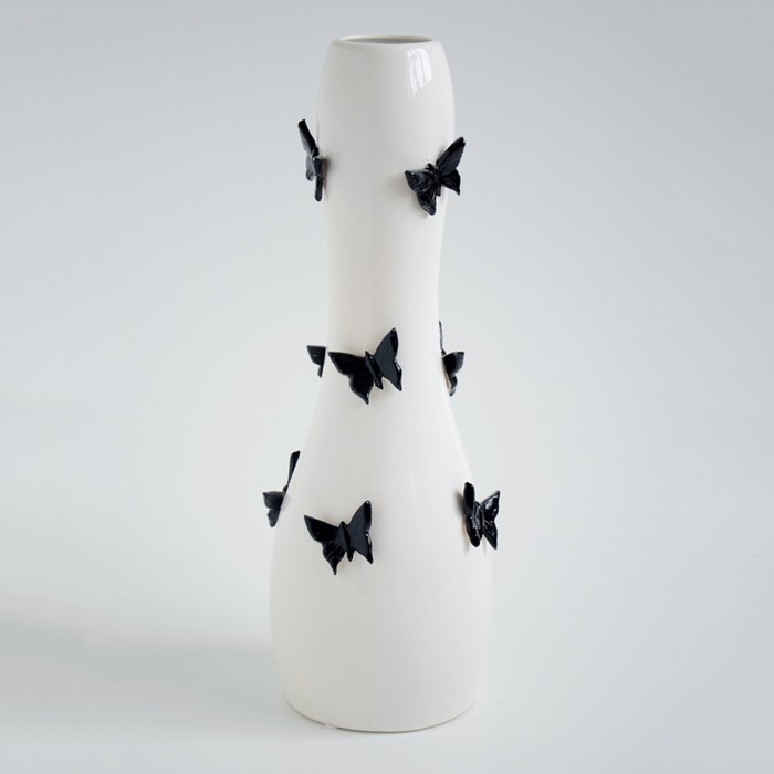 Ваза "Бабочки" 48 см белая с черным