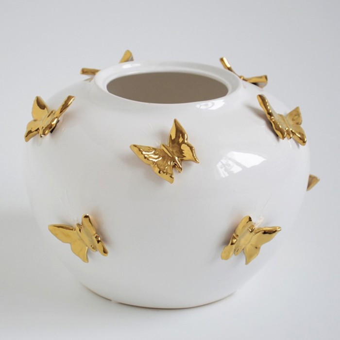 Ваза "Бабочки" 22 см белая с золотом