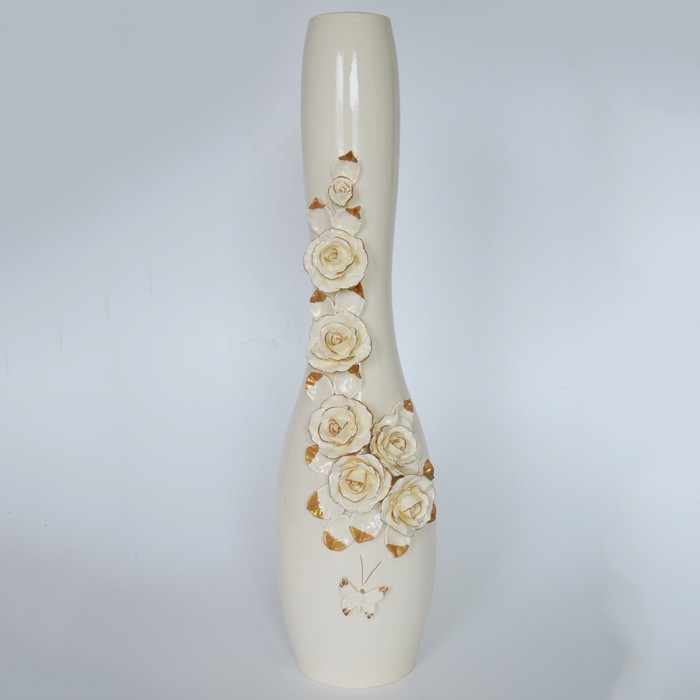 Ваза "Барокко" 75 cм с розами беж./золото