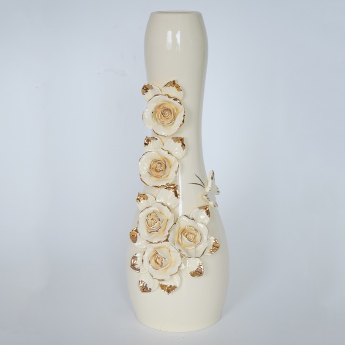 Ваза "Барокко" 48 см с розами беж./золото