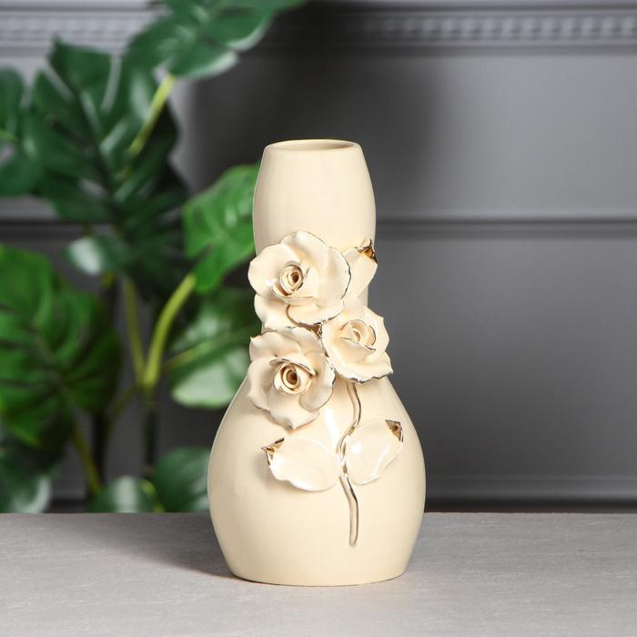 Ваза "Барокко" (кегля) 26 cм с розами беж./золото