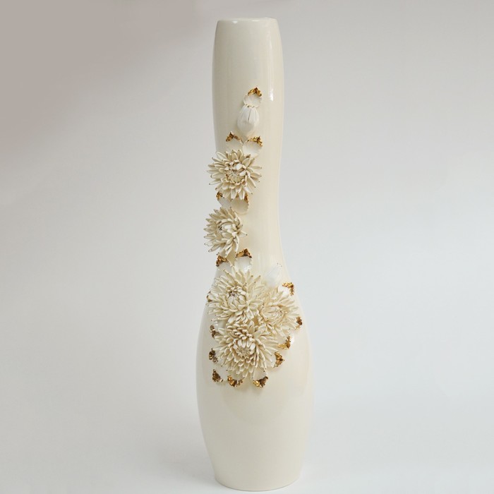Ваза "Хризантема" белая с золотом 80 см