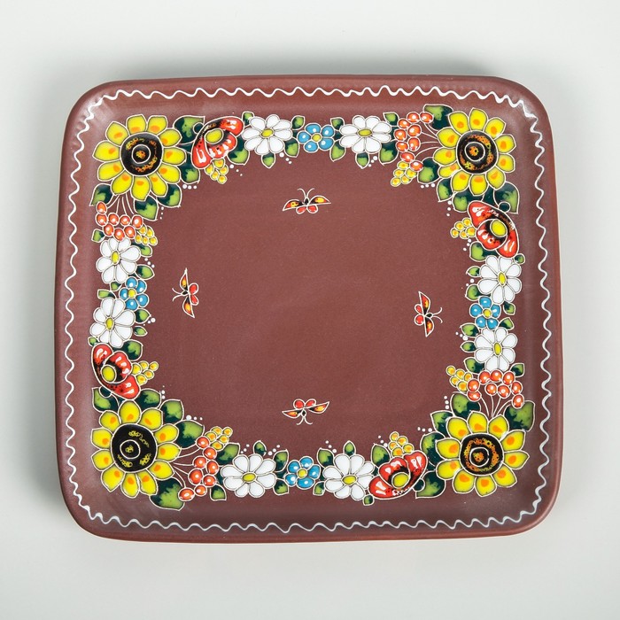 Блюдо квадратное, 28 х 28 см, декор "Букет"