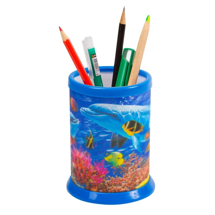 Стакан д/ручек BRAUBERG Дельфины, 3D эффект 236440