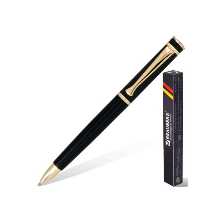 Ручка шариковая BRAUBERG "Perfect Black", с золот. деталями, стержень синий 141416