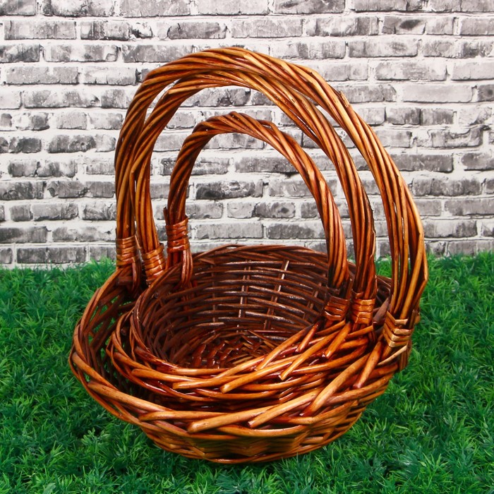 Набор корзин «Лукошко», 3 шт: 32×26×10/30 см, 26×20×9/26 см, 23×18×8/21 см, лоза