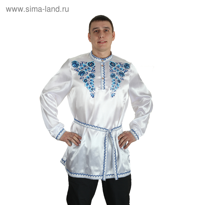 

Рубаха русская мужская "Синие цветы", атлас, р-р 52-54, цвет белый