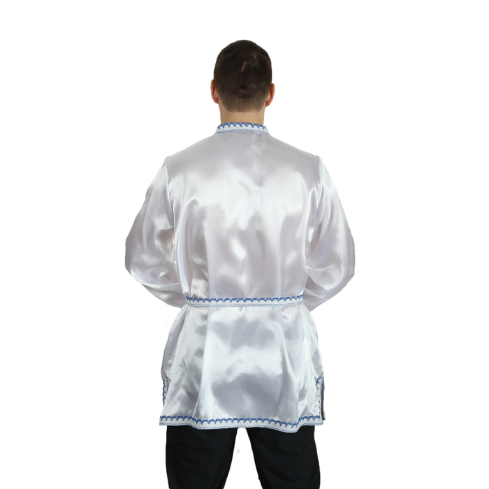 Рубаха русская мужская "Гжель. Цветы", атлас, р-р 52-54, цвет белый