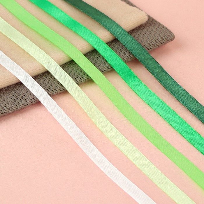 Набор атласных лент, 5 шт, размер 1 ленты: 6 мм × 23 ± 1 м, цвет зелёный спектр