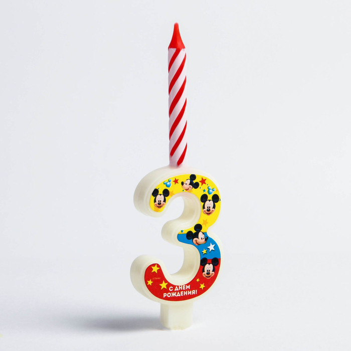 Свеча в торт цифра Дисней "3", Микки Маус
