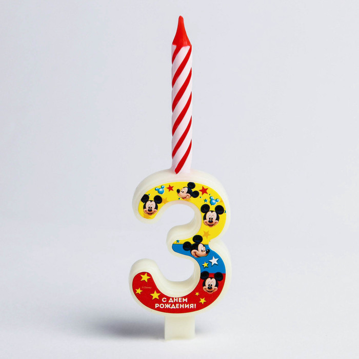 Свеча в торт цифра Дисней "3", Микки Маус