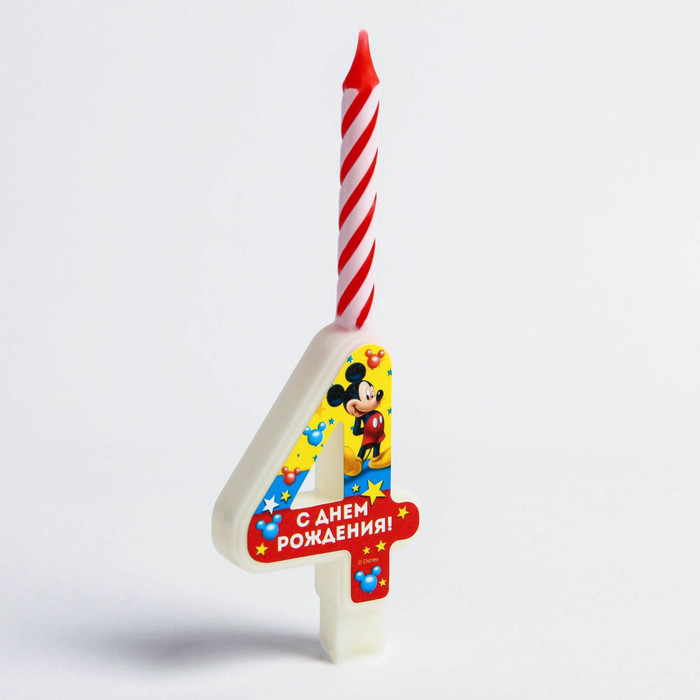 Свеча в торт цифра Дисней "4", Микки Маус