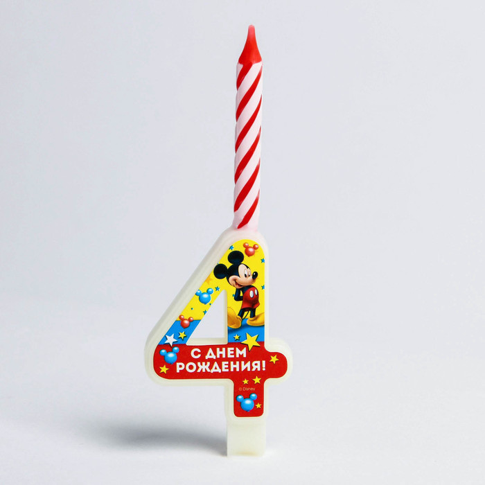 Свеча в торт цифра Дисней "4", Микки Маус