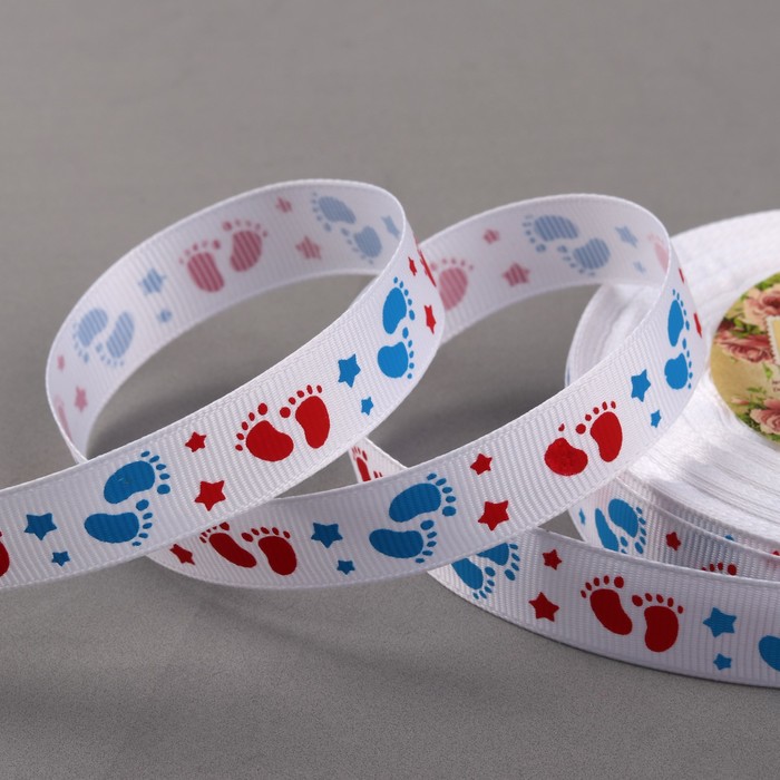 Лента репсовая "Ножки", 15мм, 22±1м, цвет белый