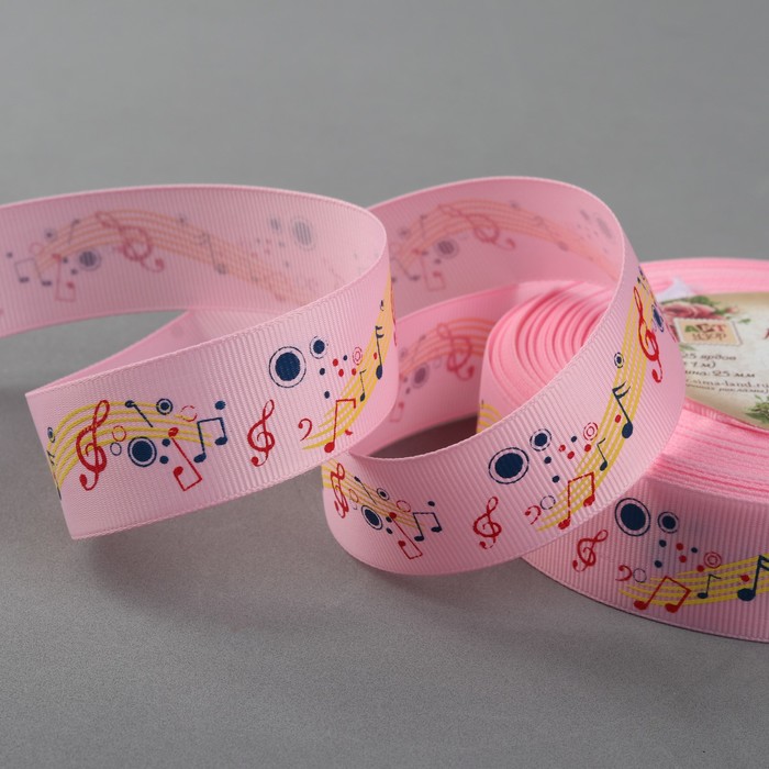 Лента репсовая "Мелодия", 25мм, 22±1м, цвет розовый