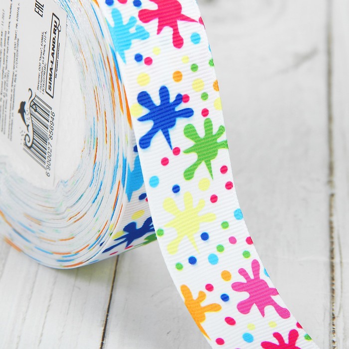 Лента репсовая "Кляксы", 25мм, 18±1м