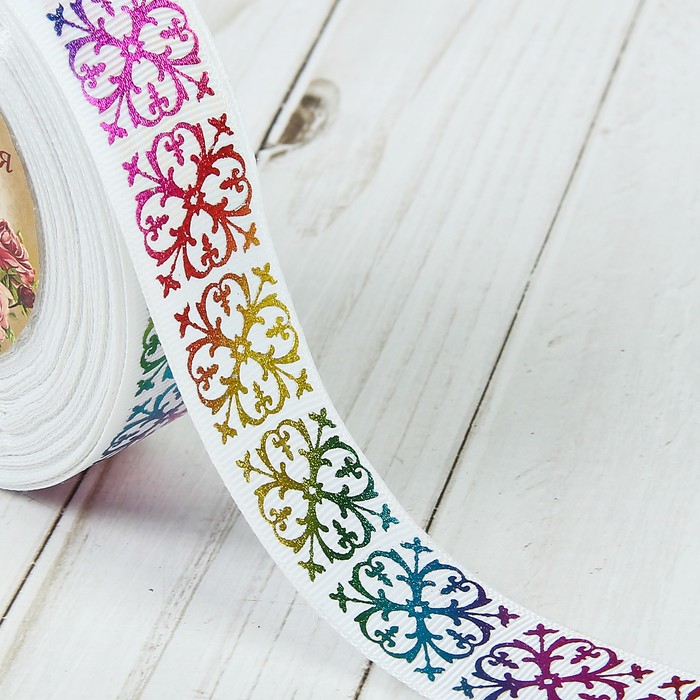 Лента репсовая "Узор", 25мм, 18±1м, цвет белый