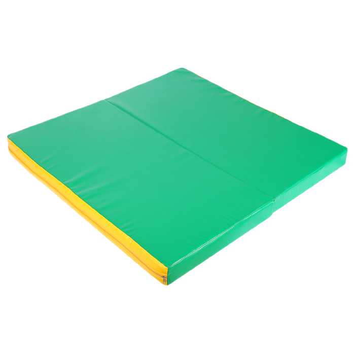 Мат гимнастический складной, 1 слож., 1000х1000х80 мм, цвет зелёный/жёлтый
