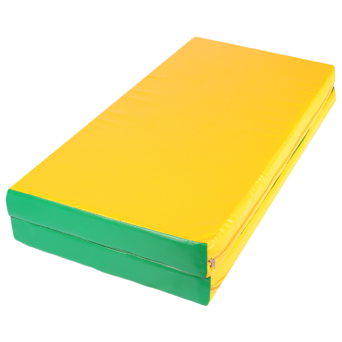 Мат гимнастический складной, 1 слож., 1000х1000х80 мм, цвет зелёный/жёлтый