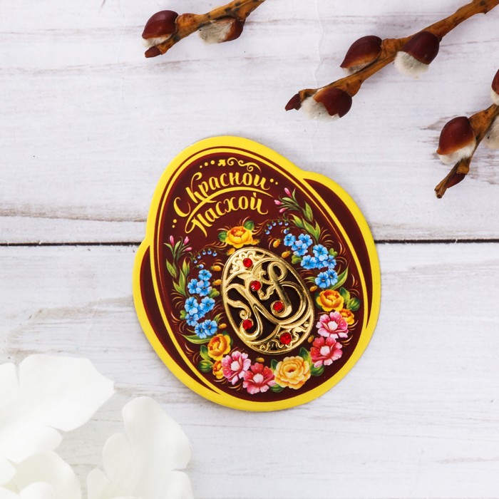 Яйцо-магнит на открытке "Цветы"