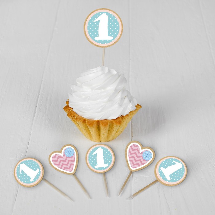 Набор для украшения праздника "Малышка 1 годик" Наклейки, 12 шпажек