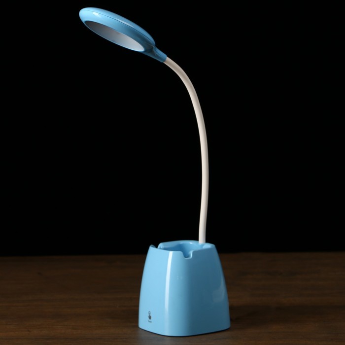 Лампа настольная сенсор 3режима 2,5W LEDх18 USB АКБ "Офис" подст.д/руч голубая 46х9,5х9,5см