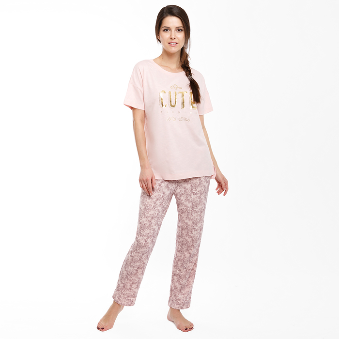 Комплект женский (футболка, бриджи) 1315-6 (592276) цвет розовый, р-р 52 (XXL)