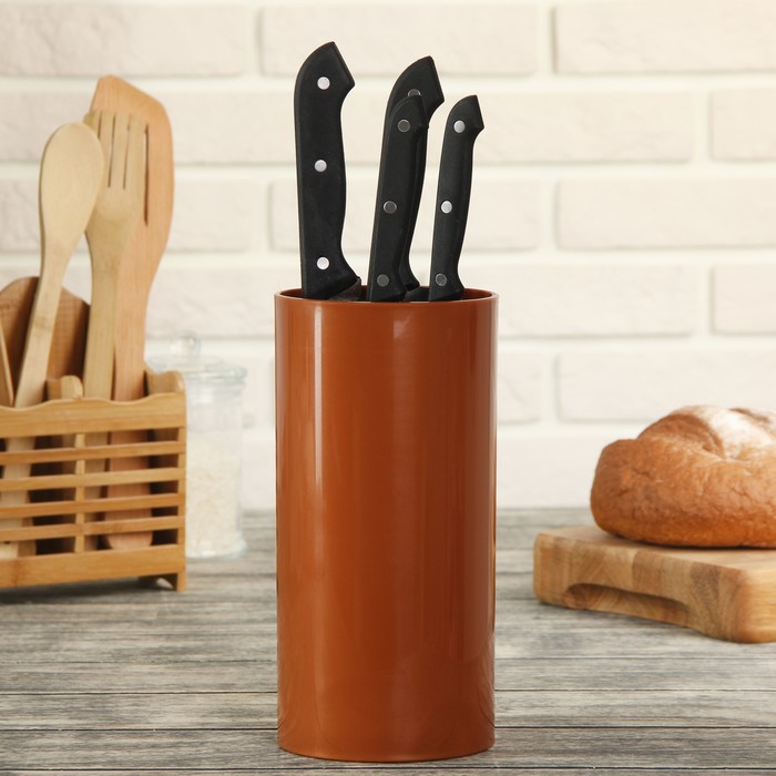 Подставка под ножи с наполнителем 11х11х22, цвет коричневый