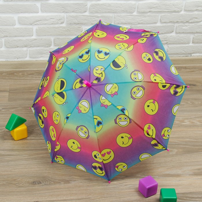 Зонт-трость "Смайлики", полуавтоматический, со свистком, R=38см