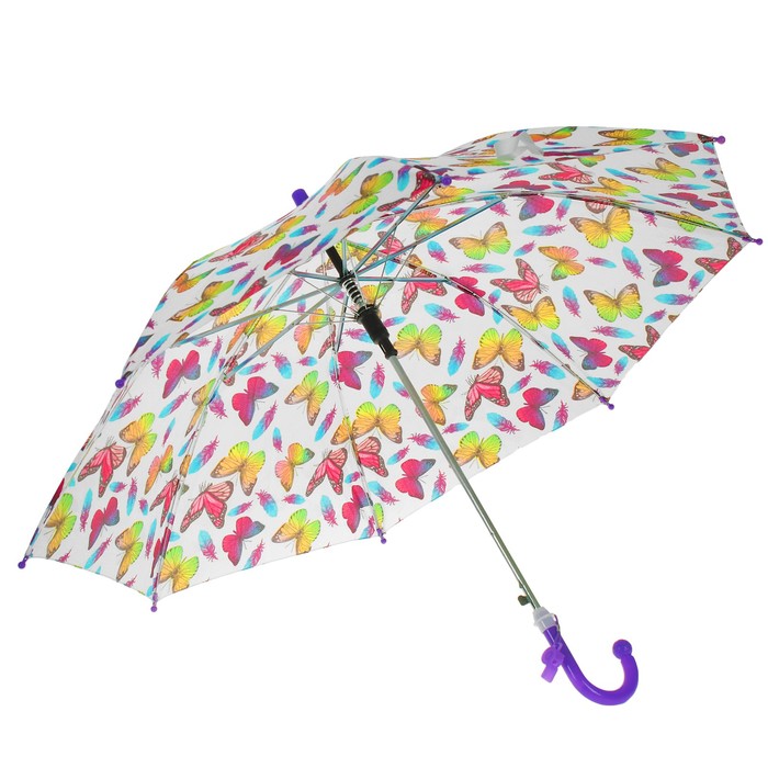 Зонт детский "Бабочки", полуавтоматический, со свистком, r=38см, цвет фиолетовый