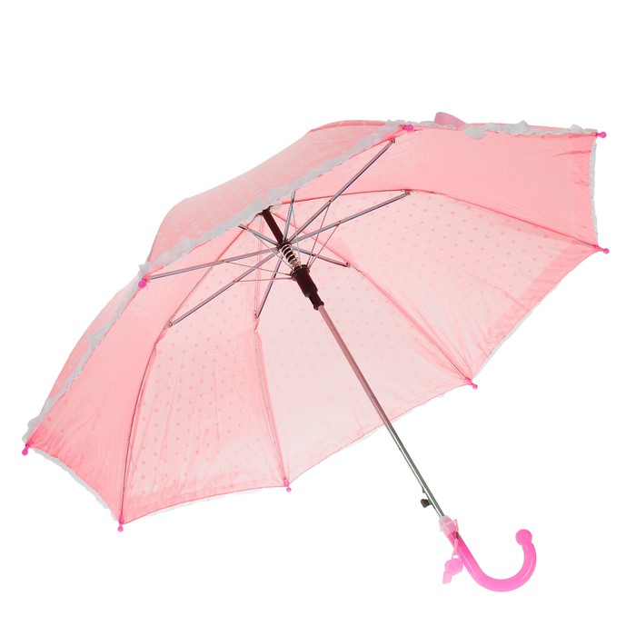 Зонт-трость "Горошек с рюшами", полуавтоматический, со свистком, R=38см, цвет розовый