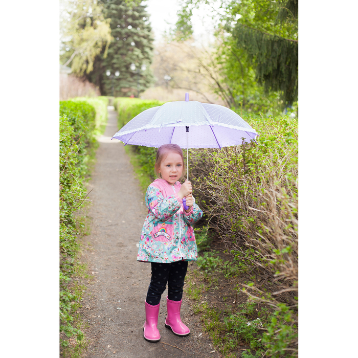 Зонт-трость "Горошек с рюшами", полуавтоматический, со свистком, R=38см, цвет фиолетовый