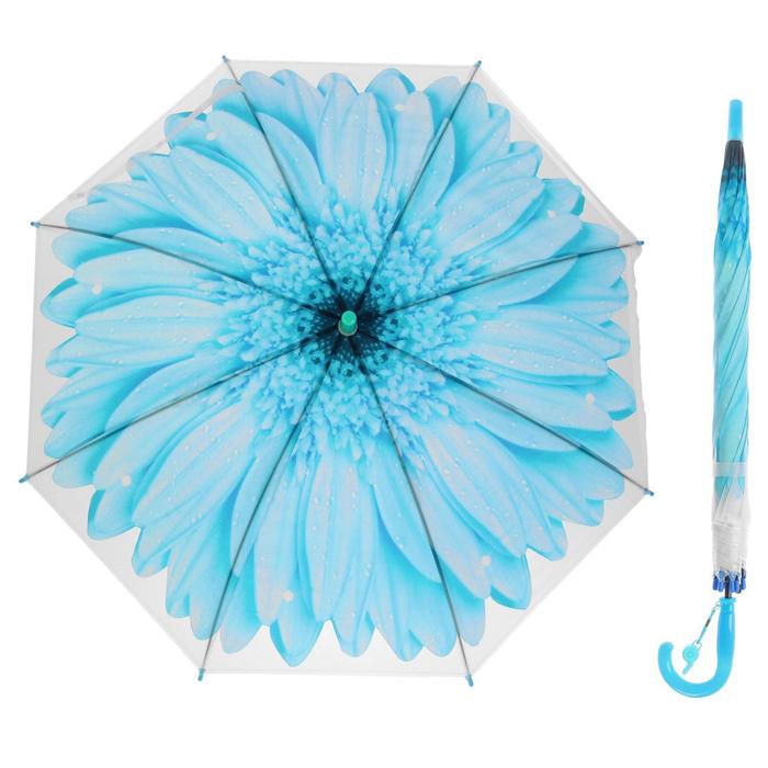 Зонт-трость Гербера, полуавтоматический, со свистком, R41см, цвет голубой